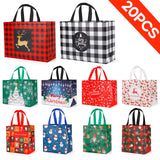 YANGTE 20 Pack Christmas Gift Bags Assorted Sizes, Reusable Tote Bags with Handle, Includes 4 Large 8 Medium 8 Small Non-Woven Christmas Bags for Xmas Party Favors YANGTE