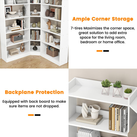 Semoic 70.8" Tall Corner Bookshelf, 7 Tiers Large Etagere Bookcases with Baffles, L-Shaped Modern Storage Display Rack Industrial Bookshelves for Bedroom, Home Office, Living Room & Kitchen, White Semoic