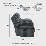 Lexicon Manual Double Reclining Sofa, Corduroy Manual Wall Hugger Recliner Couch, Pillow Top Arms, Plush Foam Cushions Over Pocket Coils, Cozy Reclining Sofa for Living Room, Dark Gray Lexicon