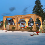 MELLCOM Louvered Pergola 12x20, Aluminum Pergola with Adjustable Louvered Roof, Wood Grain Outdoor Pergola with Waterproof Curtains and Nets MELLCOM