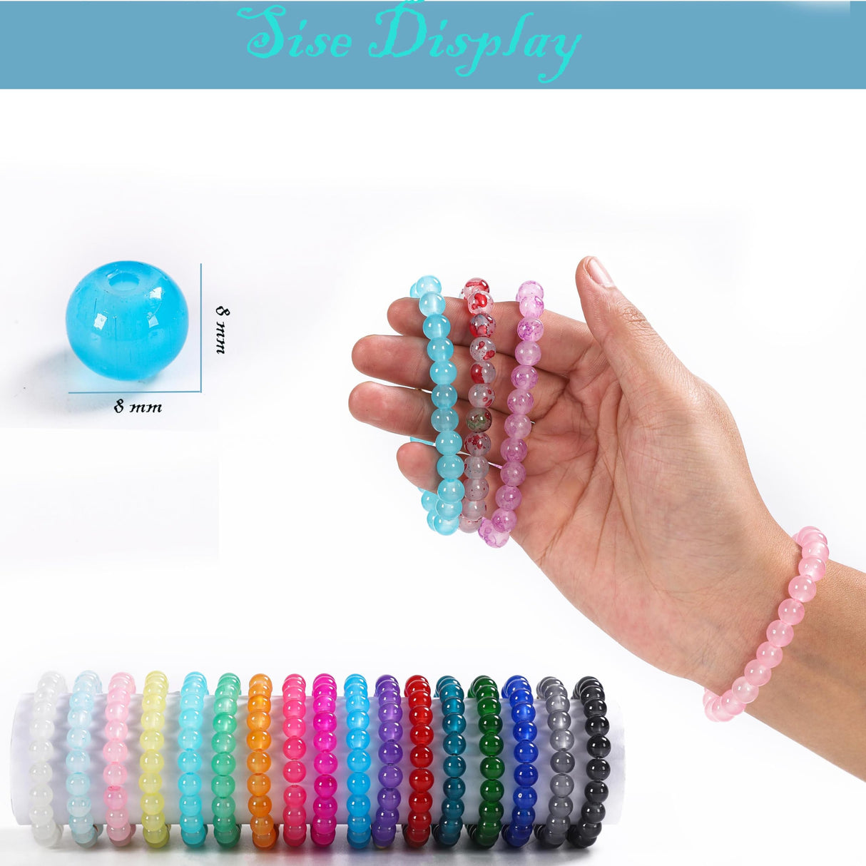 Glass Beads for Jewelry Making, 1300pcs + 8mm 48 Colors Round Crystal Glass Beads Bracelet Making Kit, Bead Starter Kit for Birthday Holiday Gifts XJRLUK