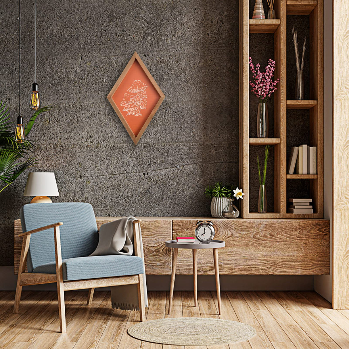 Lenkyin Set of 2 Mushroom Wall Decor Farmhouse Home Wall Decor Wood Diamond Frame Mushroom Aesthetic Art Boho Decor for Living Room Office Dining Room Lenkyin