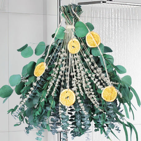 5 Kinds Mixed PCS Dried Eucalyptus & Lavender Flowers Bundle for Shower, 40 PCS 15''-17''Natural Real Fresh Preserved Eucalyptus Leaves and Lemon Shower Hanging Plants, Home Bathroom Decor, Fragrance Gifugi