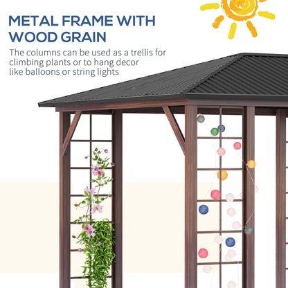 Outsunny 10' x 12' Hardtop Gazebo with Galvanized Steel Roof, Wood Grain Steel Frame, Heavy Duty Permanent Pavilion Outdoor Gazebo, for Garden, Patio, Backyard, Deck, Lawn - WoodArtSupply