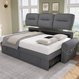 Sleeper Sofa Bed, 87'' Sectional Couch with Reversible Storage Chaise & Nailhead Armrest, Pull Out Couches for Living Room, Side Pocket & Charging Station, Removable Backrest, Velvet Fabric, Dark Grey Keyluv