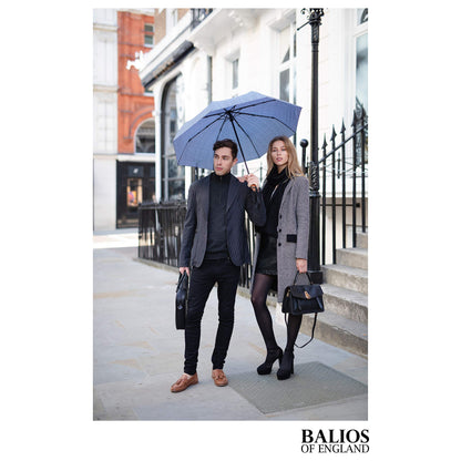Balios (Designed in UK) Travel Umbrella Luxurious Golden Hardwood Handle Auto Open & Close Windproof Frame Single Canopy Automatic Folding Umbrella Men's & Ladies (Herringbone)