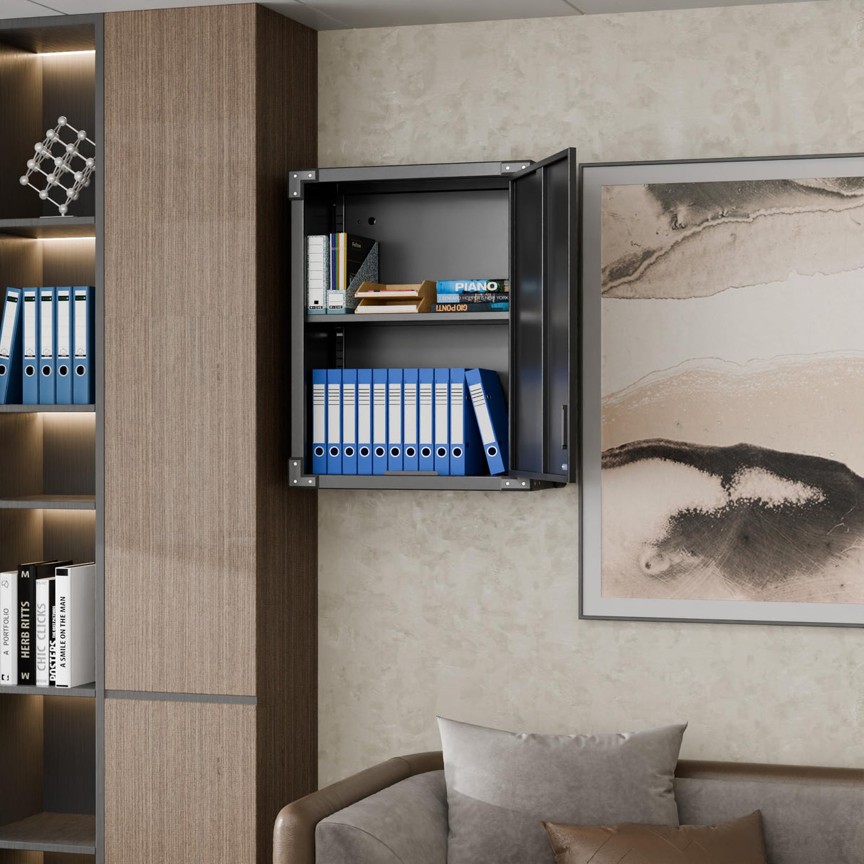 GLADIW Metal Wall Cabinet, Wall-Mounted Locker with Locking Door and Adjustable Shelf, Metal Hanging Cabinet, Steel Garage Storage Cabinet for Home, Office and Tool Room, Black GLADIW