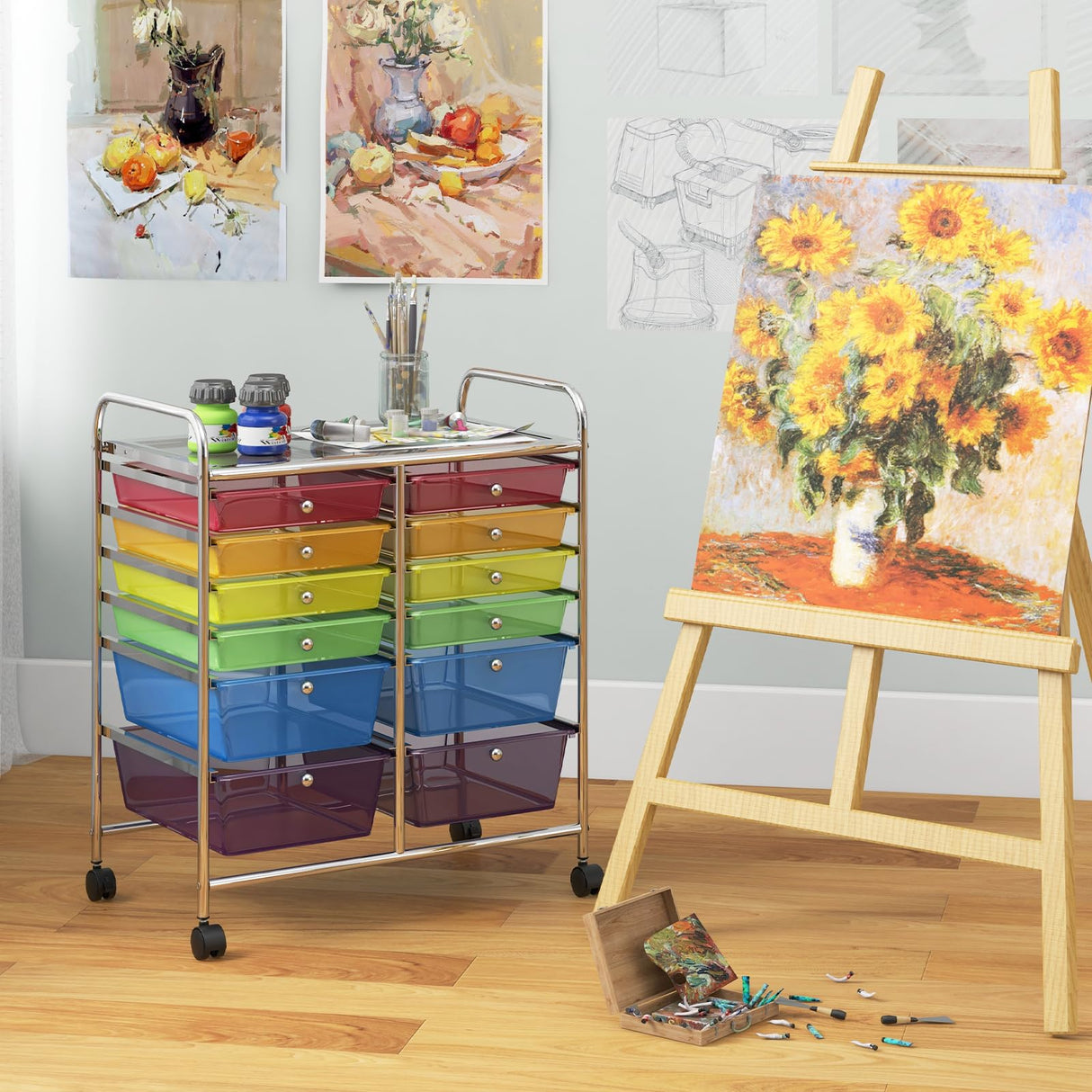 Giantex 12 Drawer Rolling Storage Cart Tools Scrapbook Paper Office School Organizer (Multi-Color) Giantex