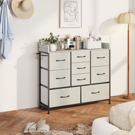 ErgoDesign 9 Drawers Dresser with Hooks, Dressers for Bedroom, Living Room, Hallway, Nursery (Greige) ErgoDesign