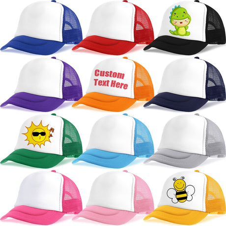 12 Pack Trucker Hat for Kids Summer Polyester Mesh Cap Adjustable Sublimation Blank Hats Baseball Caps for Outdoor (Multi Color) Handepo