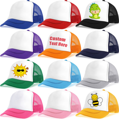 12 Pack Trucker Hat for Kids Summer Polyester Mesh Cap Adjustable Sublimation Blank Hats Baseball Caps for Outdoor (Multi Color)