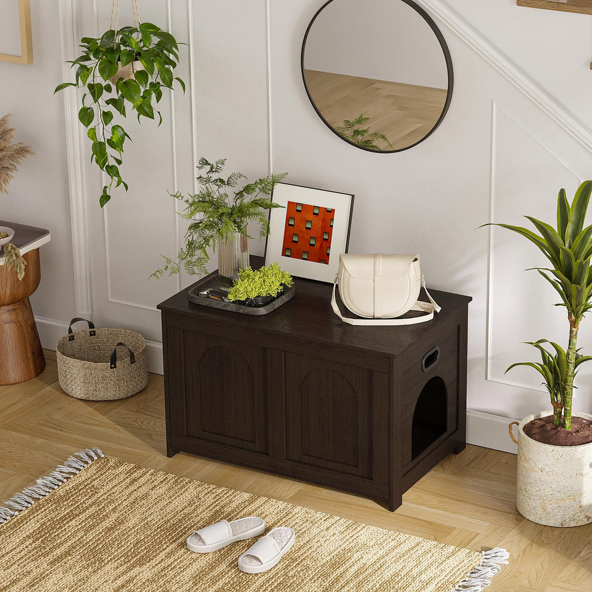 DINZI LVJ Cat Litter Box Enclosure, Flip Top Litter Box Furniture, Hidden Cat Washroom, Wooden House, End Side Table, 31.5" L x 19.7" W x 19.7" H, Sturdy and Easy to Assemble, Espresso DINZI LVJ