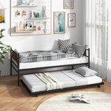 Giantex Metal Daybed with Trundle, Twin Size Day Bed with Wood Grain Headboard & Metal Slat Support, Space-Saving Trundle Sofa Bed for Living Room Guest Room, Easy Assembly, No Box Spring Needed Giantex