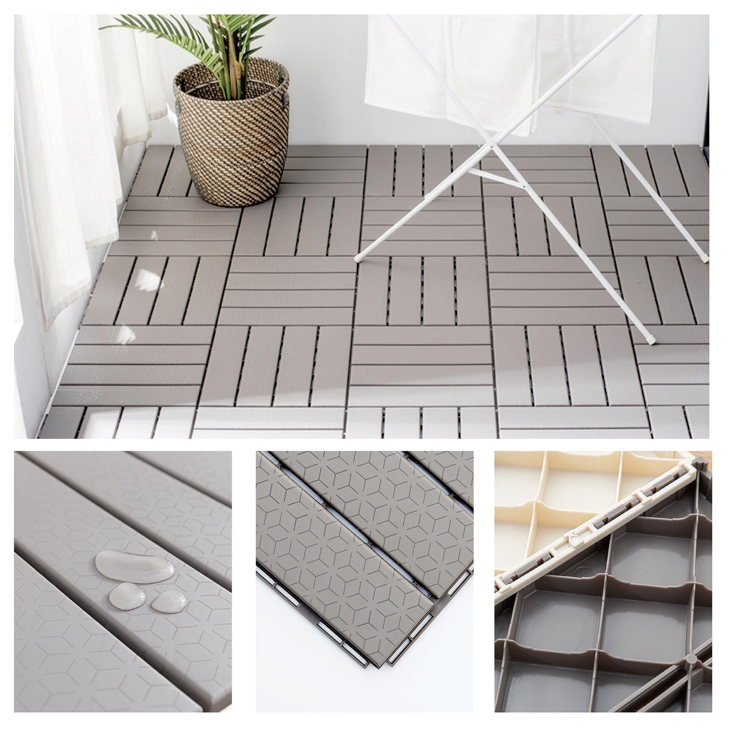 Easy Snap Im Home Living Zigzag Interlocking Patio Deck Tiles Square (Pack of 9, 12"x12") Plastic Ivory Waterproof Outdoor Flooring All Weather Floor Decking for Balcony Backyard (9, Ivory)