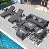RADIATA Outdoor Aluminum Patio Furniture with Fire Pit Table, Modern Outdoor Patio Furniture Set 11 Pieces, Gray Frame Wide Seat Oversized Sectional Conversation Set for Poolside, Backyard, Grey RADIATA