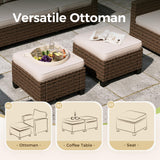 MIXPATIO Patio Furniture Set, 6 Pcs Wicker Outdoor Conversation Set, 2 x Single Chairs, 1 x 3 Seater Sofa and 2 x Ottoman with 4" Thick Cushion and 56" Fire Pit Table, Beige MIXPATIO