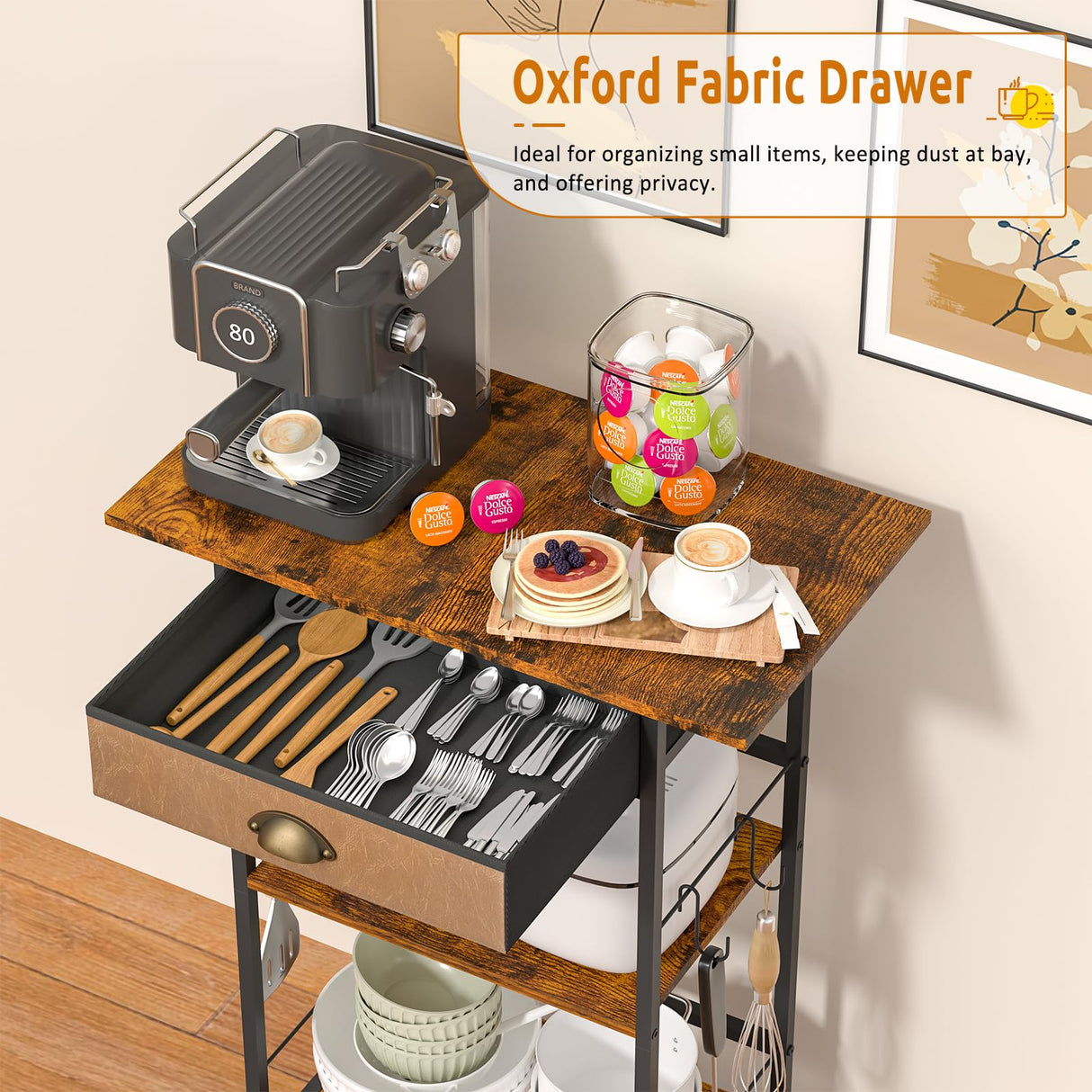 Kitchen Microwave Cart with Storage,3 Tier Rolling Microwave Stand with Drawer,Kitchen Utility Cart on Wheels,Coffee Cart Small Appliance Storage Shelf Rack Organizer for Living Room, Office, Balcony Cidaziya