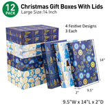 SUNCOLOR 12 Pack 14" Blue Large Christmas Gift Boxes With Lids For Clothes Presents SUNCOLOR
