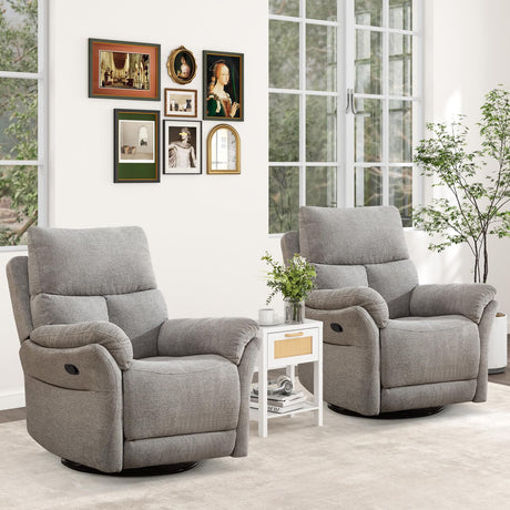 ANJ Manual Fabric Recliner Chair Set of 2, Swivel Rocker Glider, Silver ANJ