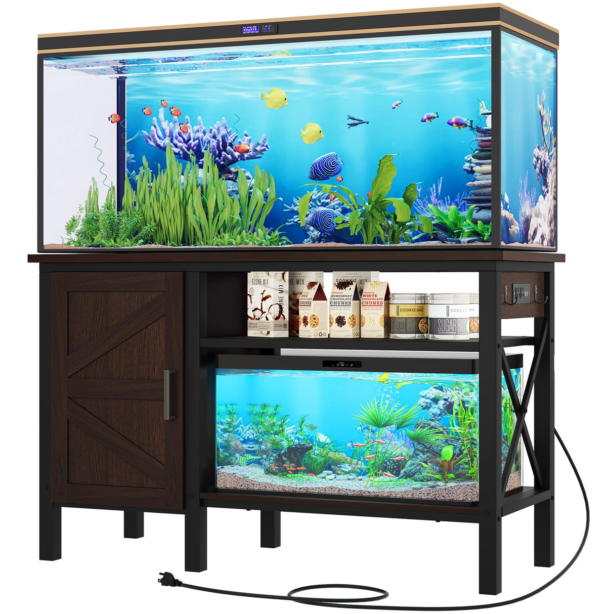 YITAHOME 55-75 Gallon aquarium stand with Power Outlets, Heavy Duty Metal Fish Tank Stand, Cabinet for Fish Tank Accessories Storage suitable for Fish Tank, Turtle Tank, 880LBS Capacity, Brown YITAHOME