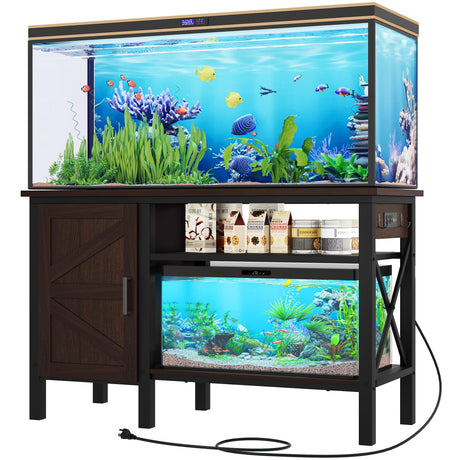 YITAHOME 55-75 Gallon aquarium stand with Power Outlets, Heavy Duty Metal Fish Tank Stand, Cabinet for Fish Tank Accessories Storage suitable for Fish Tank, Turtle Tank, 880LBS Capacity, Brown YITAHOME