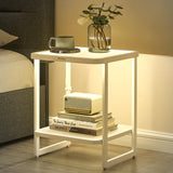 VASAGLE End Table, 2-Tier Side Table with LED Lights, Modern Nightstand, Square Bedside Table, Frosted Glass, Bottom Shelf, for Bedroom, Cloud White and Pearl White ULET232W01 VASAGLE