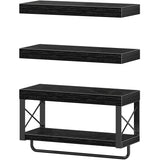 QEEIG Bathroom Shelves Over Toilet - Floating Shelf for Wall Toilet Paper Storage Farmhouse 16 inch Set of 3, Black (029-40B3) QEEIG