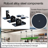 TRUSOON 2025 Upgrade Kayak Storage Hoist for Garage Ceiling, Heavy Duty Kayak Pulley System, Hold Up to 150 lbs Capacity, Canoe Garage Lift Storage System, Fit 10-14 Foot Ceilings, Black TRUSOON