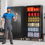 AUEYTVR 75" Tall Metal Garage Storage Cabinet with Wheels and Locking Doors and Tall Rolling Steel Tool Cabinet with 5 Adjustable Shelves for Garage,Home,Office,Shop (Black) AUEYTVR