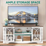 YITAHOME Farmhouse TV Stand with Mount for 32-70 Inch TVs, Entertainment Center with Power Outlets, Media Console Cabinet with Tempered Glass Doors for Living Room, Washed Grey & White YITAHOME