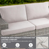 Belord 6 Piece Wicker Patio Furniture Set - 10" Wide Armrests Outdoor Sectional Couch, 5-Seater Modular Patio Conversation Set with Glass Coffee Table for Deck Backyard Sunroom Belord