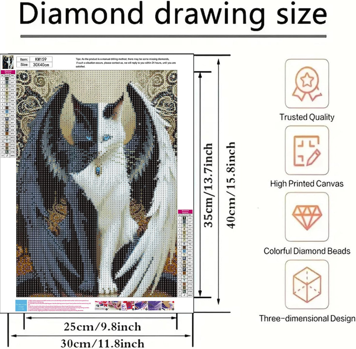 5D Diamond Painting Kits for Adults, Winged Cat Diamond Art Kits for Adults Beginner, DIY Full Drill Diamond Dot Gem Painting for Home Wall Decor 12x16inch BYGFHLYW