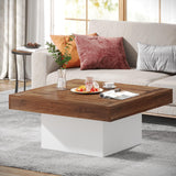 Bed Bath & Beyond Farmhouse Square LED Coffee Table Engineered Wood Coffee Table for Living Room Tan Bed Bath & Beyond