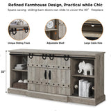 OKD 70" Fireplace TV Stand for 75 80 Inch TV, Farmhouse Highboy Entertainment Center with 30" Electric Fireplace &Sliding Barn Doors, 32" Tall Media Console Cabinet for Living Room, Light Rustic Oak OKD