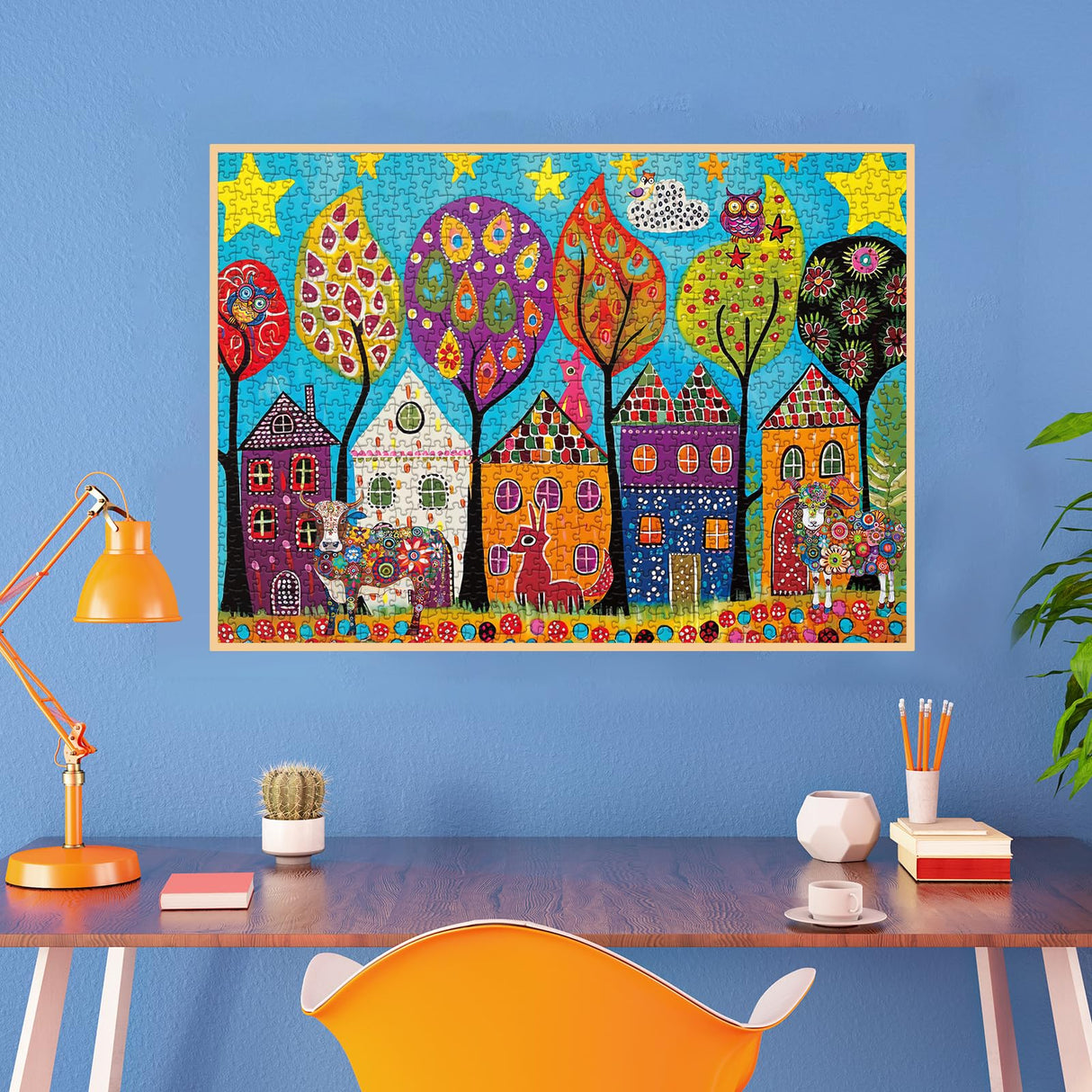 Colorful Fantasy Village Puzzles for Adults 1000 Pieces, Cute Art House Jigsaw Puzzles, Nature Funny Beautiful Puzzles BBOLDIN