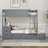 Harper & Bright Designs Full Over Full Bunk Bed Twin Size Trundle, Wood Full Bunk Bed with USB Ports, Storage and Desk, Gray Harper & Bright Designs