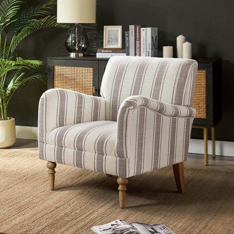HULALA HOME Modern Accent Chair with Arms and Wooden Legs, Comfy Upholstered Armchair for Living Room, Bedroom (Stripe Pattern, Tan) HULALA HOME