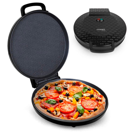 Courant Pizza Maker 12 inch Pizzas Machine, Newly improved Cool-touch Handle Non-Stick plates Pizza oven & Calzone Maker, Electric Countertop Oven for Home or School, 12” Indoor Grill/Griddle, Black Courant