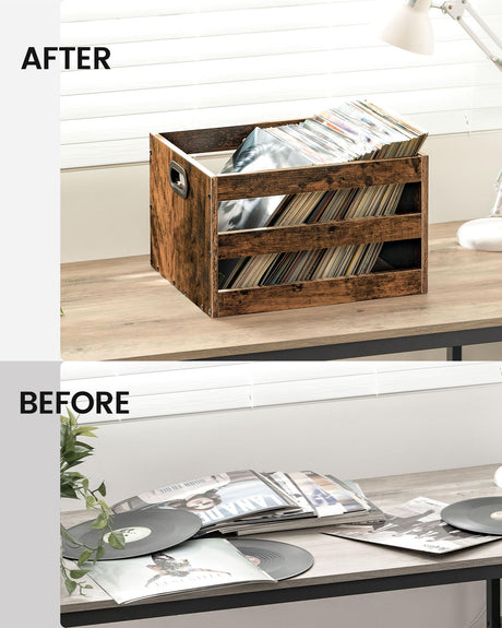 CHOEZON Vinyl Record Storage Crate, Record Storage Holder, Vintage Wood File Storage Organizer, Cube Photo Album Storage Box, for Albums, Files, Photo Albums, Rustic Brown MCW01FG CHOEZON