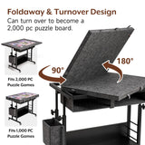 Tektalk 2000 Piece Foldable Felt Jigsaw Puzzle Table with Height Adjustment, Puzzle Board for Adults with 2 Cover & 8 Sorting Trays/Drawers, Easel with Legs, Enclosed with 4 Roller Wheels - Dark Gray Tektalk