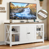 YITAHOME TV Stands for Living Room, Farmhouse Entertainment Center with Storage, Media Console TV Cabinet for 55 Inch TV with Adjustable Shelf & Open Shelves, Grey Wash &White YITAHOME
