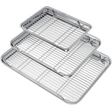 Wildone Baking Sheet with Rack Set (3 Pans + 3 Racks), Stainless Steel Baking Pan Cookie Sheet with Cooling Rack, Non Toxic & Heavy Duty & Easy Clean Wildone