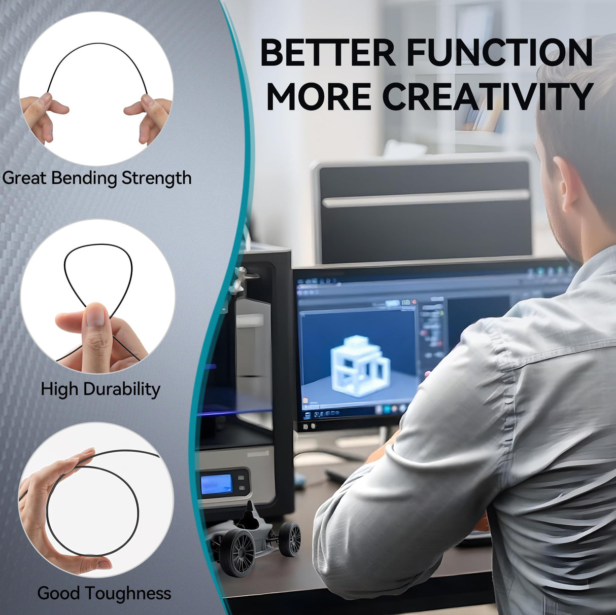 SUNLU Carbon Fiber Filament, PETG-CF 3D Printer Filament 1.75mm, Excellent Mechanical Properties, High Impact Strength, Heat-Resistant, Fit Most FDM Printers, PETG CF 1KG Spool. (Matte Black) SUNLU