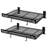 BABKAS 2 Pack Garage Wall Shelving, Metal Garage Wall Shelf with 4 Hooks, Heavy Duty Wall Shelves Mounted for Garage Storage, Laundry Room, Closet and Kitchen | Holds Up to 80 Lbs | 16.5" x 12.2" BABKAS