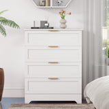 FTZxHKLX White 4 Drawer Dresser for Bedroom, Tall Bedroom Dresser with Large Drawer & Golden Handles, Wooden Storage Organizer Cabinet Chest of Drawer for Closet, Living Room, Hallway, Children's Room FTZxHKLX