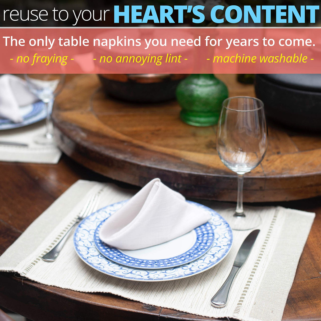 White Cotton Napkins Cloth 20 x 20 Oversized 100% Natural Bulk Linens for Dinner, Events, Weddings by Aunti Em's Kitchen, Set of 12 Aunti Em's Kitchen