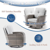Weaxty Wicker Patio Furniture Set with Swivel Rocker Chairs Outdoor Loveseat Sofa and Rattan Coffee Table, 5 Pieces Outdoor Conversation Sets for Patio Porch Deck Backyard Poolside, Light Gray weaxty W
