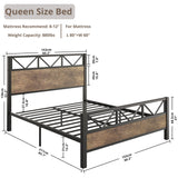 LIKIMIO Queen Bed Frame, Tall Industrial Headboard 51.2 ", Platform Bed Frame with Strong Metal Support, Solid and Stable, Noise Free, No Box Spring Needed, Easy Assembly, Vintage Brown, Rustic Maple LIKIMIO