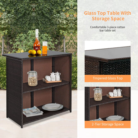 FDW Khaki Wicker 3-Piece Patio Set with Chairs & Coffee Table for Outdoor Relaxation FDW