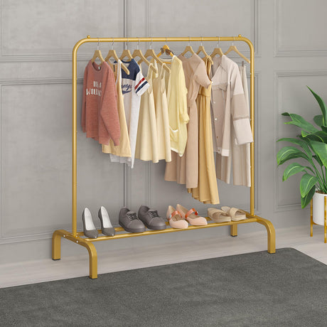 JIUYOTREE Metal 43.3 Inches Garment Rack with Bottom Shelf Clothing Rack for Hanging Clothes Coats Skirts Shirts Sweaters Gold JIUYOTREE